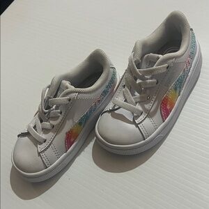 Puma Kids White Sneakers with Rainbow Side Graphic